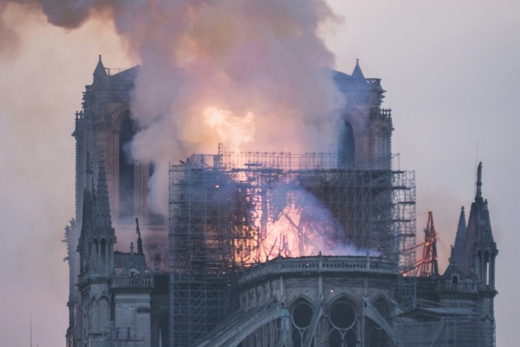 Notre Dame Cathedral, Paris on fire
